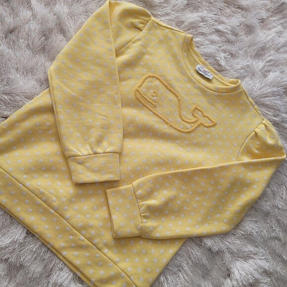Vineyard Vines Girls Pullover Sweater Polka Dot Whale Yellow Sz M - Picture 2 of 8